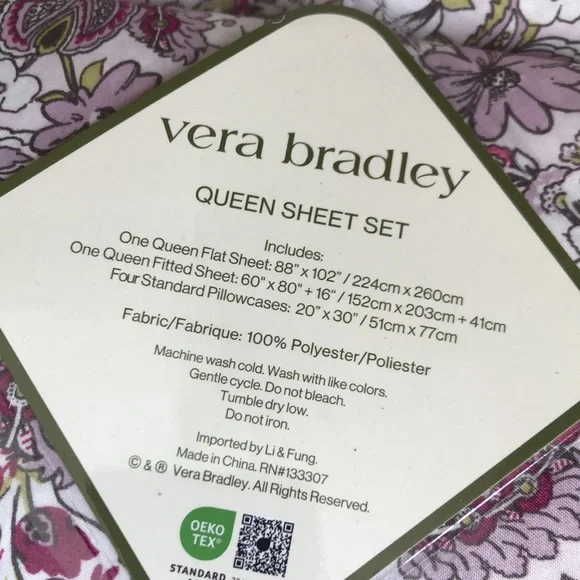 Vera Bradley Pink and Purple Floral Sheet Set - Picture 7 of 9